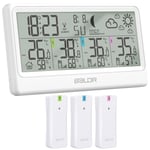 Station Météo Sans Fil Avec 3 Capteurs,Thermomètre Hygromètre Baromètre Intérieur Extérieur,Écran Led 8,5' Prévisions Météo Température Humidité Horloge Numérique Alarme Snooze Affichage De L'Heure