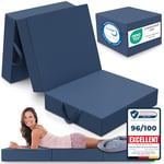 ELONEO Matelas Pliant, Matelas d'Appoint Pliable en 3 Parties, Mousse Extra Épaisse (15 cm), Lavable, Cube Intervertébral, Matelas Pliable, pour Adulte, 1 Personne (Bleu, 75 x 195 x 15 cm)