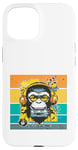 Coque pour iPhone 15 Singe casque musique cassette vintage urbain coloré