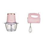Tower Cavaletto T12058PNK Glass Bowl Chopper, 1L, 350W, Pink and Rose Gold & T12061PNK Cavaletto Hand Mixer with Stainless Steel Beaters, Dough Hooks, 5 Speeds, 300 W, Pink and Rose Gold