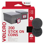 VELCRO Brand | Stick On Coins | Double Sided Hook & Loop Self Adhesive Sticky Coins Perfect for Room Décor & Home, Office, Garage Use | Black | 19mm x 19mm | Pack of 200