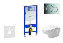 Geberit Duofix Ensemble bâti-support, cuvette de toilette et siège D-Code, Rimless, SoftClose, plaque Sigma01, chrome brillant