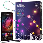 Twinkly Candies - Guirlande de lumières de Noël avec 200 LED RVB - Contrôlée par application et alimentée par USB-C - Décoration intérieure intelligente, 12m, Perle, Fil Vert