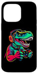 Coque pour iPhone 14 Pro Max Gaming Dinosaurs- Le T-rex joue aux jeux vidéo