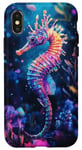 Coque pour iPhone X/XS Hippocampe éclatant au milieu de la flore sous-marine colorée