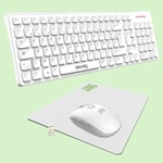 NEWWAY – Pack RF02 Clavier Souris sans Fil avec Tapis – Clavier Wireless Français (AZERTY) 105 Touches 13 Raccourcis Multimédias – Souris WiFi 2.4 GHz 6 Boutons Compacte – Récepteur USB – Blanc