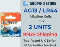 2 X AG13 LR44 L1154 A76 1.5V Alkaline Button Cell Batteries 1st Class Free Post