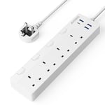 3M Extension Lead with USB Slots,AICODE 4 Way Plug Sockets with 1 USB-C Port and 3 USB-A Ports,3 Meters Extension Cable with Individual Switches,Surge Protected Power Strip,UK Multi Plug Adapter,White