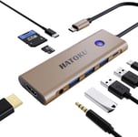 Hub Usb C, 9-1 Usb C Hub, Adaptateur Macbook Air Avec Hdmi 4K@60Hz, 100W Pd, Lecteur De Cartes Sd/Tf, Port De Données Usb 3.0/C Et Port Audio Pour Dell, Lenovo, Hp Laptops (Gold)[YIN141584]