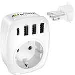 LENCENT Adaptateur Prise Italien Chargeur Voyage Italie avec 3 USB et 1 Type-C, Europe FR 2 Broches vers US 3 Broches pour Italie, Chili, Saint-Marin, Vatican, Uruguay, Syrie, Érythrée, Libye Type L