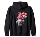 Valentines Gnome Dad With Heart Balloons For Valentines Day Zip Hoodie