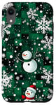 Coque pour iPhone XR Coque pour téléphone bonhomme de neige pop art vert avec flocon de neige à carreaux