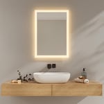 EMKE Miroir de Salle de Bain avec lumière LED 50 x 70 cm, 3000 K/6500 K, Miroir de Salle de Bain LED, Anti-buée, Interrupteur à Levier, IP44, Miroir de Salle de Bain économique, Fonction de mémoire