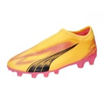 PUMA Boys Ultra Match FG/AG Football Shoes, 32.5 EU, Sun Stream Black Sunset Glow Orange Pink