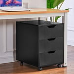 Ansley&HosHo Office Mobile Under Desk Storage Cabinet Drawers with Caster Wood Black Desk Pedestal Side File Document Drawers Cabinet Space Saving