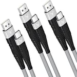 iSOUL Lot de 3 câbles USB C 15 cm + 1 m + 2 m - Charge rapide - En nylon tressé - Synchronisation - Pour Samsung Galaxy S22, S21, S20, S10, S9, S8 Plus, Note 10, 9, 8, Huawei P10, P9, Google Pixel,