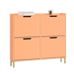 SoBuy Meuble Chaussure, Rangement Chaussure, Meuble d'Entrée, Armoire à Chaussures, Meuble de Rangement, Commode à 4 Abattants, Coffre Rangement, Pieds en Fer, Rosé, L100xP19xH90cm, FSR100-RS