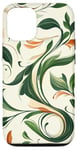 iPhone 15 Pro Green Nature Plants White Backround Swirling Pattern Case