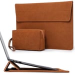 HYZUO 15-16 Inch Laptop Sleeve Bag with Adjustable Stand Feature for MacBook Pro 16 M3/M2/M1 Pro/Max A2991 A2780 A2485 A2141 2024-2019, XPS 15, MacBook Pro 15 2015-2012, Case with Pouch, Brown