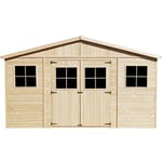 Abri de jardin en bois Timbela M330 - 16 m² - extérieur H246 x 418 x 420 cm - Construction de panneaux en bois naturel