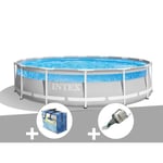 Kit piscine tubulaire Intex Prism Frame Clearview ronde 4,27 x 1,07 m + Bâche à bulles + Aspirateur 4,27m x 4,27m x 1,07m Gris