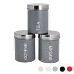 Round Metal Kitchen Tea Coffee Sugar Canisters Grey