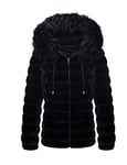 Geschallino Manteau Hiver Polaire Rembourré en Fausse Fourrure Réversible pour Femme Puffer Capuche Courte Veste 19225 Noir L