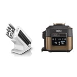 Bloc-couteaux Ninja Foodi StaySharp avec Affûteur, 6 Pièces Aiguisés, Acier Inoxydable, K62006EUWH + Ninja Speedi 10-en-1 Cuiseur rapide, Air Fryer, Multicuiseur, Repas pour 4 en 15 minutes, ON400EUCP