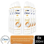 Dove Advanced Care Antiperspirant Deo Coconut & Jasmine Flower Scent 200ml, 6pk