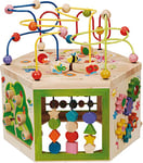 EverEarth Grand Cube de Motricité en Bois Durable 7 en 1 - Jouet Multi-Activités pour Enfants 39 x 35,5 x 41 cm - Cube d'Activité avec Peintures à l'Eau Écologiques - Cube d'éveil EE33285