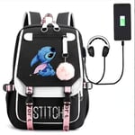 Lilo & Stitch Ryggsäck Pojkar Flickor Skola Väska Usb Resa Ryggsäck Black