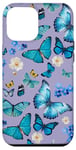 iPhone 12 Pro Max Blue Butterflies on Lavender Purple with Vintage Flowers Case