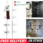 4 Tier Adjustable Telescopic Bathroom Corner Shower Shelf Rack Organiser Caddy