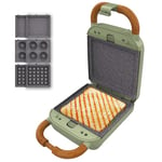 Cecotec Appareil à Sandwichs Rock'nToast Retro One Green. Machine à Sandwich Rétro 700W, 3 Plaques Interchangeables Pour Sandwiches, Gaufres et Beignets, Revêtement RockStone, Base Antidérapante