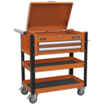 Heavy-Duty Mobile Tool & Parts Trolley 2 Drawers & Lockable Top - Orange