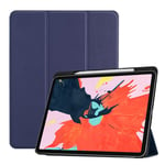 Apple iPad Pro 12.9 inch (2018) taivutettava synteetti nahkainen suojakotelo kynäpaikalla - Tumman Sininen Tummansininen