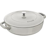 3272340042478 Staub Deep Braising Pan with Lid - 28cm, White Truffle STAUB