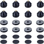 Haut-Parleur Pointes de Découplage, Poids léger 8 Pièces Pieds Enceintes HiFi avec Base Pad Tapis, 16 Pièces Tampons adhésifs, Support pour Lecteur CD, DVD, Audio Isolation, Noir