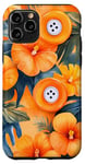 Coque pour iPhone 11 Pro Motif de boutons de couture tropicaux orange aquarelle