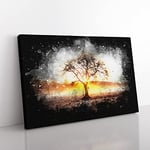 Sunlight Through The Oak Tree Paint Splash Modern Art Canvas Wall Art Print Ready to Hang, Framed Picture for Living Room Bedroom Home Office Décor, 60x40 cm (24x16 Inch)