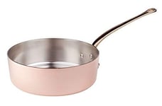 Pentole Agnelli ALCU107F22 Casserole basse en cuivre étamé, manchon en cuivre lisse en laiton coulé à la française, 22 cm