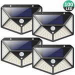 Lampe Solaire Extérieur【Version Puissante 4 Pack】100 Led 2200 Mah Éclairage Extérieur Étanche 270° Lumière Solaire Détecteur De Mouvement 180 ° Spot