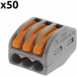 Inotech - Lot de 50 bornes automatiques à cliquet S222 - 3 entrées - fils rigides et souples 4mm² max - orange - Wago