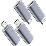 USB C till Micro USB-adapter, (4-pack) Typ C hona till Micro USB hane konvertera kontaktstöd Laddningsdatasynkronisering (grå)