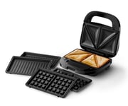 Philips Appareil à sandwichs Series 5000-3 jeux de plaques pour paninis, les sandwichs et les gaufres, Plaques de gril antiadhésive, Coupez et scellez, Puissance de 750W, Noir (HD2350/80)