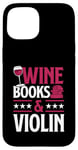 Coque pour iPhone 15 Livres sur le vin et le violon rouge