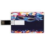 32G USB Flash Drives Credit Card Shape Venice Memory Stick Bank Card Style Vivid Blue Carnival Mask with Ornate Flower and Colorful Dots Masquerade Tradition,Multicolor Waterproof Pen Thumb Lovely Jum