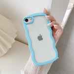 QLTYPRI Compatible with iPhone 7 Case/iPhone 8 Case, Cute Curly Wave Frame Clear Case for Girls Women, Transparent Soft Silicone TPU Bumper Shockproof Phone Cover for iPhone 7/8 - Sierra Blue