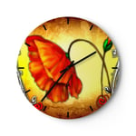 Horloge murale en verre 40x40cm Silencieuse Fleur lignes marques Wall Clock