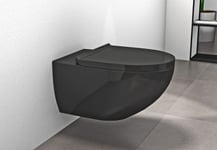 WC suspendu sans rebord, abattant avec mécanisme de fermeture douce, Noir brillant, 36,5x32x57,5 (LxHxP), E-9030